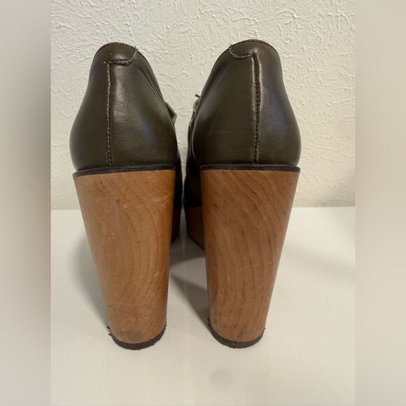 ANTHROPOLOGIE Cubanas Olive Leather Platform Oxford Clogs – Size 7 – VGUC - Picture 5 of 9